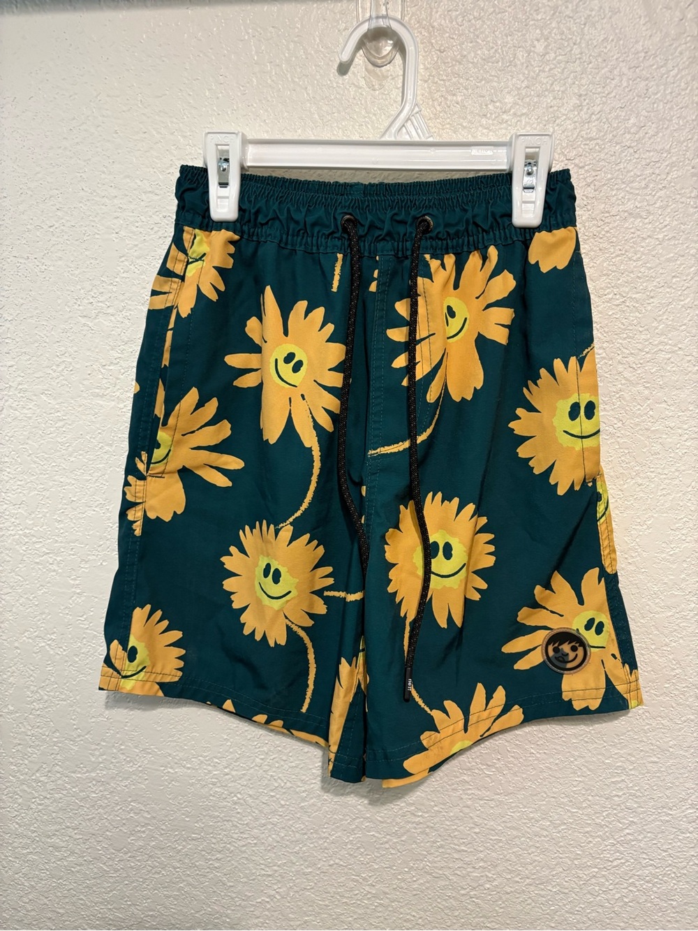 Neff Teal Swim Shorts with Smiley Face Sunflowers Size Small